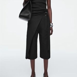 COS Belted Wrap-Front Cotton Shorts 10 Black Longline Wrapover Belt Culottes